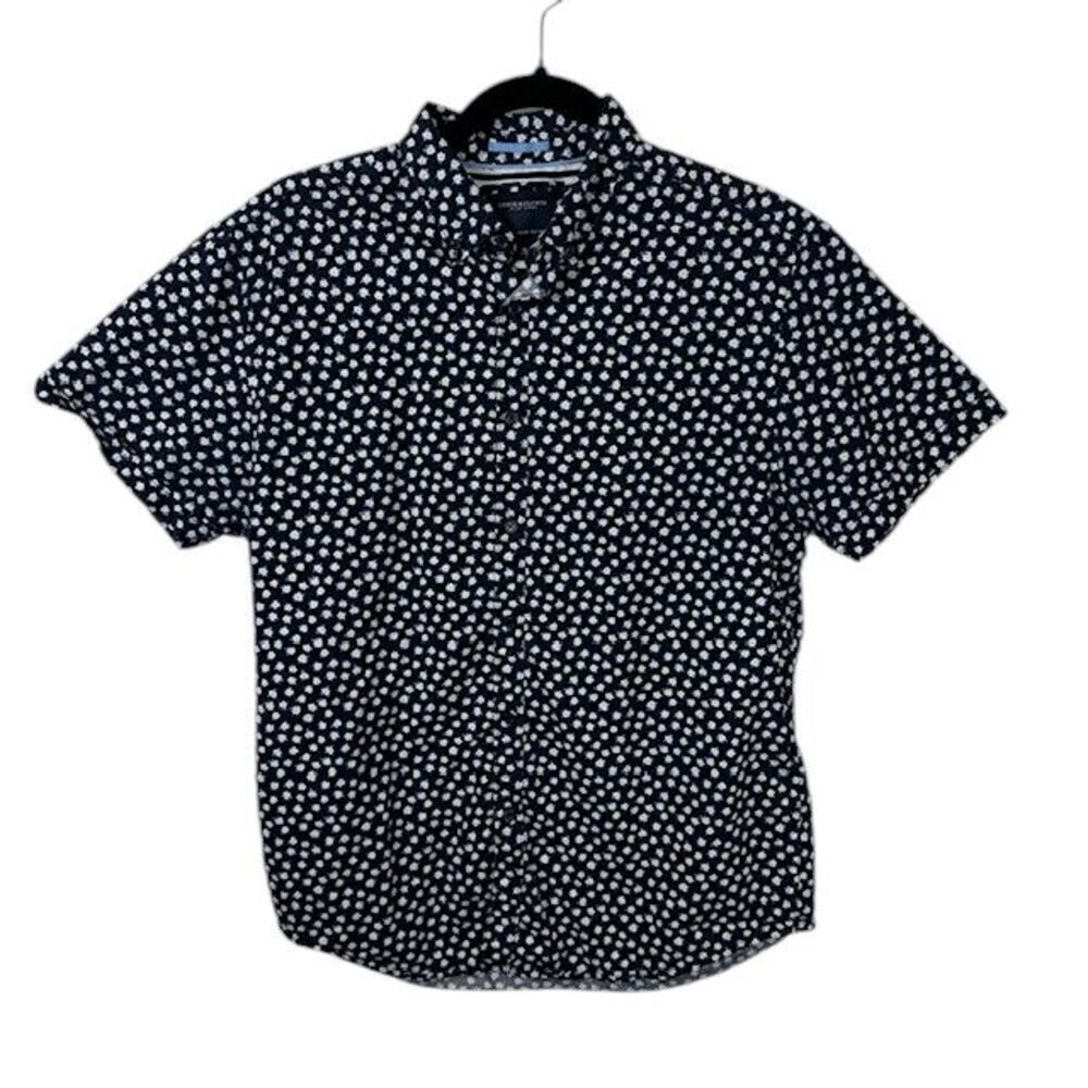 Denim & Flower Ricky Singh Button Front Shirt Floral Print Navy Blue Medium